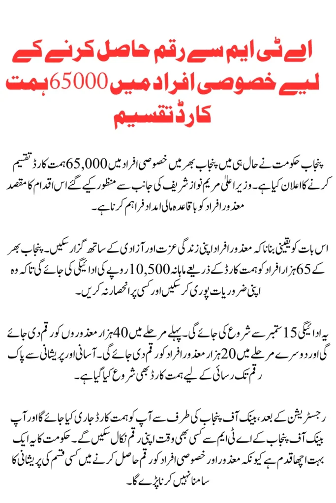 65000 Himmat Card Distributed To Special Persons To Get Payment From ATM