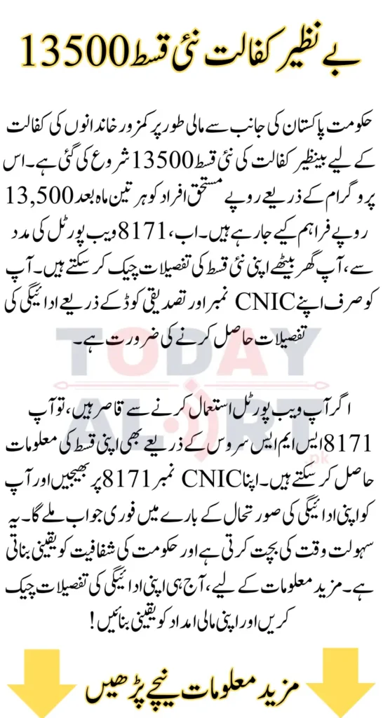 Check Benazir Kafaalat New Installment 13500 Through 8171 Web Portal