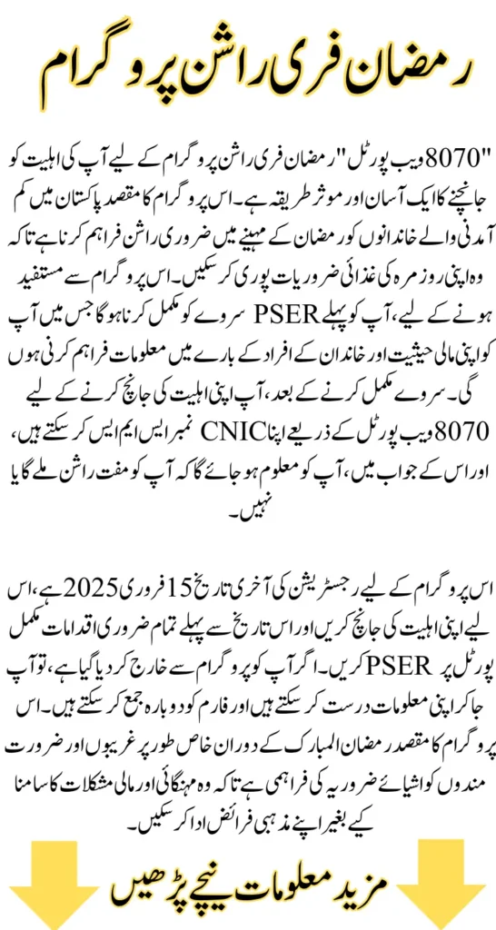 8070 Web Portal Updated to Check Eligibility in Ramzan Free Rashan Program