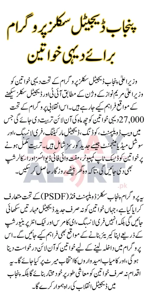 CM Punjab Digital Skills Program for Rural Women by PSDF