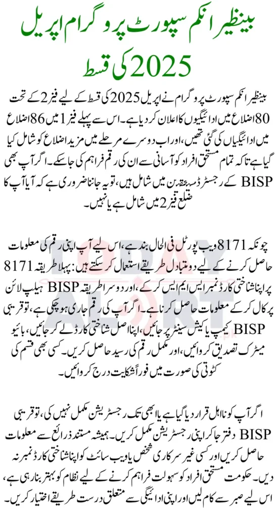BISP 8171 April 2025 Phase 2 Payment Districts Finalized – Know Details
