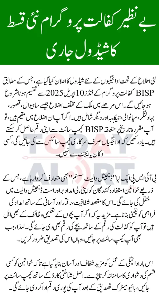 BISP 8171 Payment Schedule April 2025 and Districts