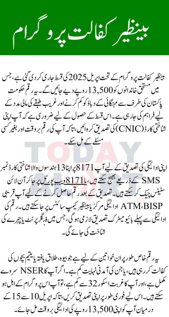 Benazir Kafalat Stipend April 2025 – Online CNIC Verification & Payment Details