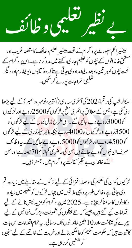 Benazir Taleemi Wazaif Stipend Payment Increase 2025 See Details